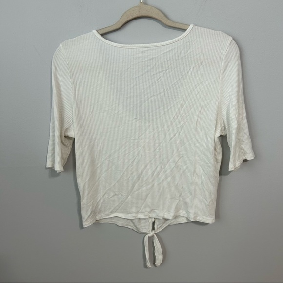 American Eagle White Short Sleeve Button Down Shirt Tie Front Women’s Size Large - Picture 4 of 5